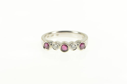 14K Natural Ruby Diamond Accent Wedding Band Ring White Gold