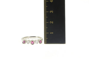 14K Natural Ruby Diamond Accent Wedding Band Ring White Gold