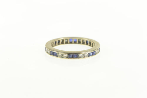 10K Art Deco 1.04 Ctw Sapphire Diamond Eternity Ring White Gold