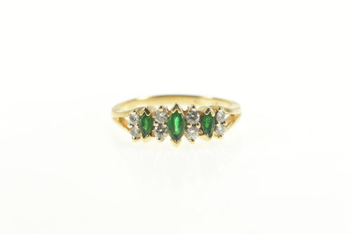 14K Marquise Natural Emerald Diamond Band Ring Yellow Gold