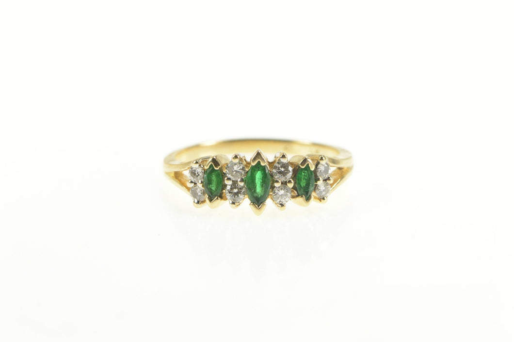14K Marquise Natural Emerald Diamond Band Ring Yellow Gold