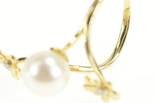 Load image into Gallery viewer, 14K Pearl Diamond Flower Cluster Bypass Statement Ring Yellow Gold