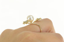 Load image into Gallery viewer, 14K Pearl Diamond Flower Cluster Bypass Statement Ring Yellow Gold