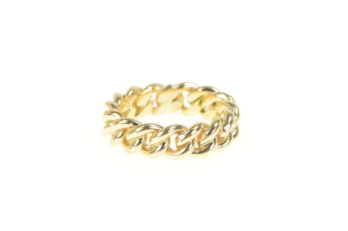 14K 6.2mm Cuban Link Chain Pattern Statement Band Ring Yellow Gold