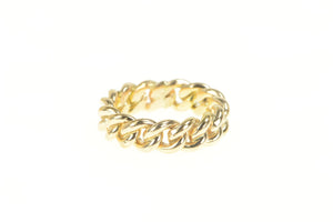 14K 6.2mm Cuban Link Chain Pattern Statement Band Ring Yellow Gold