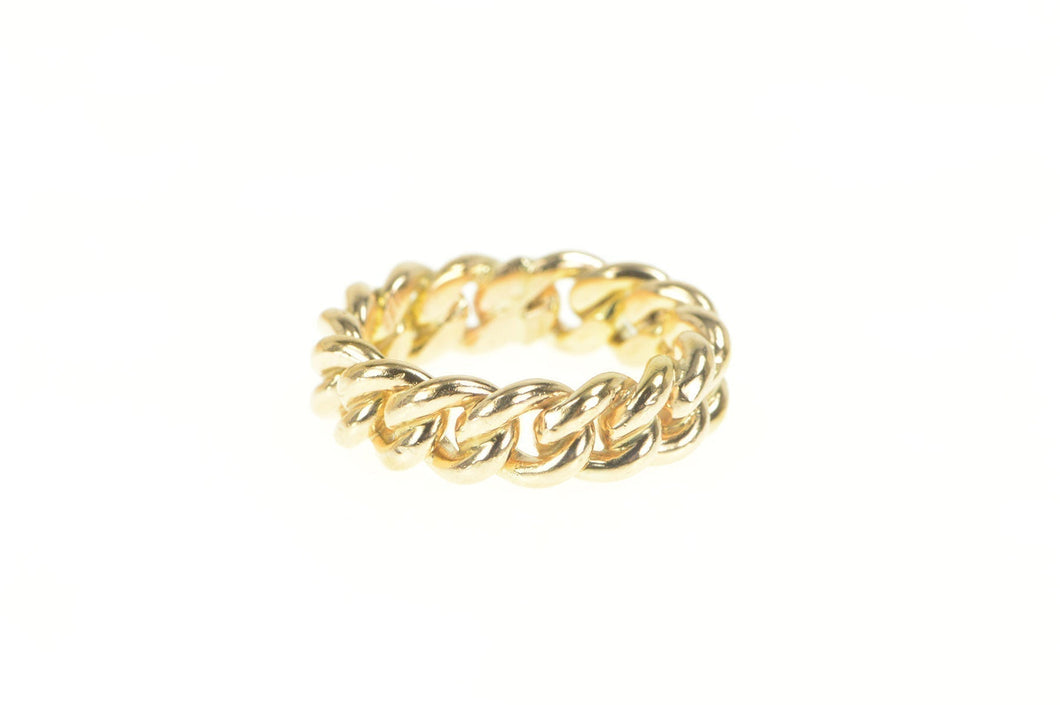 14K 6.2mm Cuban Link Chain Pattern Statement Band Ring Yellow Gold