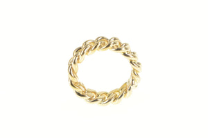 14K 6.2mm Cuban Link Chain Pattern Statement Band Ring Yellow Gold