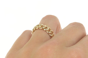 14K 6.2mm Cuban Link Chain Pattern Statement Band Ring Yellow Gold