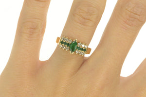 14K Marquise Emerald Diamond Engagement Ring Yellow Gold