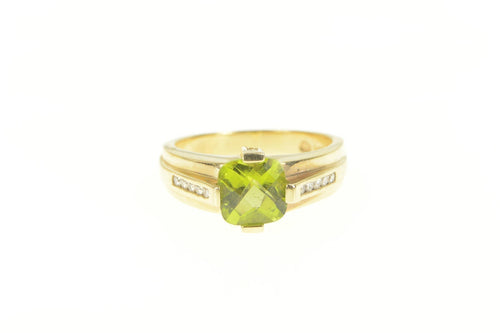 14K Cushion Peridot Diamond Accent Statement Ring Yellow Gold