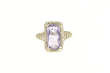 Load image into Gallery viewer, 14K Art Deco Emerald Cut Amethyst Filigree Ring White Gold