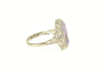 Load image into Gallery viewer, 14K Art Deco Emerald Cut Amethyst Filigree Ring White Gold