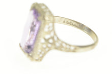 Load image into Gallery viewer, 14K Art Deco Emerald Cut Amethyst Filigree Ring White Gold
