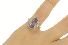 Load image into Gallery viewer, 14K Art Deco Emerald Cut Amethyst Filigree Ring White Gold