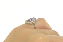 Load image into Gallery viewer, 14K Art Deco Emerald Cut Amethyst Filigree Ring White Gold