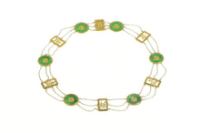 Load image into Gallery viewer, 18K Chinese Jade Layered Chain Fortune Character Necklace 17.5&quot; Yellow Gold