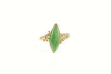 Load image into Gallery viewer, 18K Navette Nephrite Ornate Scroll Statement Ring Yellow Gold