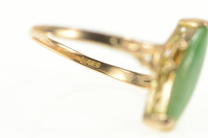 18K Navette Nephrite Ornate Scroll Statement Ring Yellow Gold