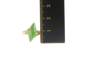 18K Navette Nephrite Ornate Scroll Statement Ring Yellow Gold