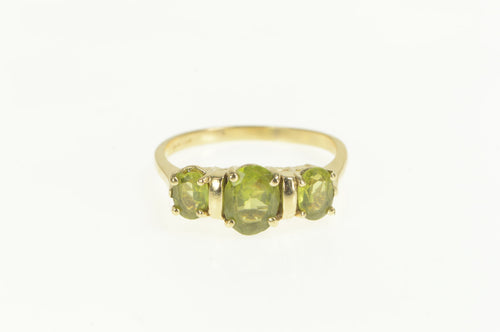 14K Oval Peridot Three Stone Classic Statement Ring Yellow Gold