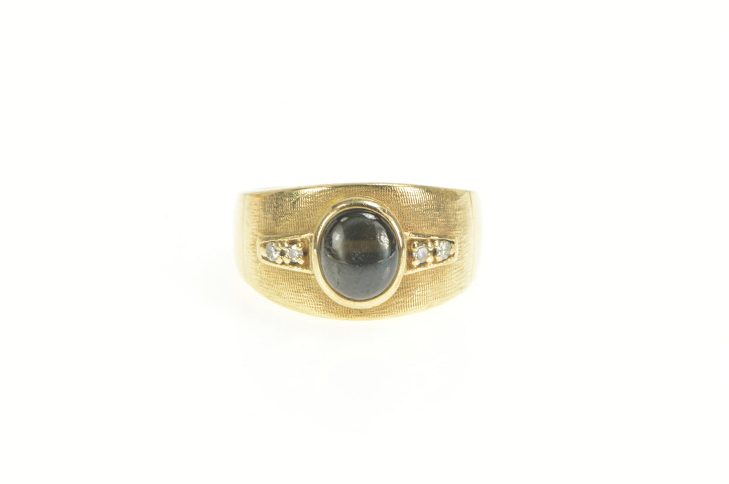 14K Oval Black Star Sapphire Diamond Ring Yellow Gold