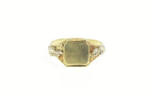 14K Two Tone 1930's Engravable Squared Baby Ring Yellow Gold