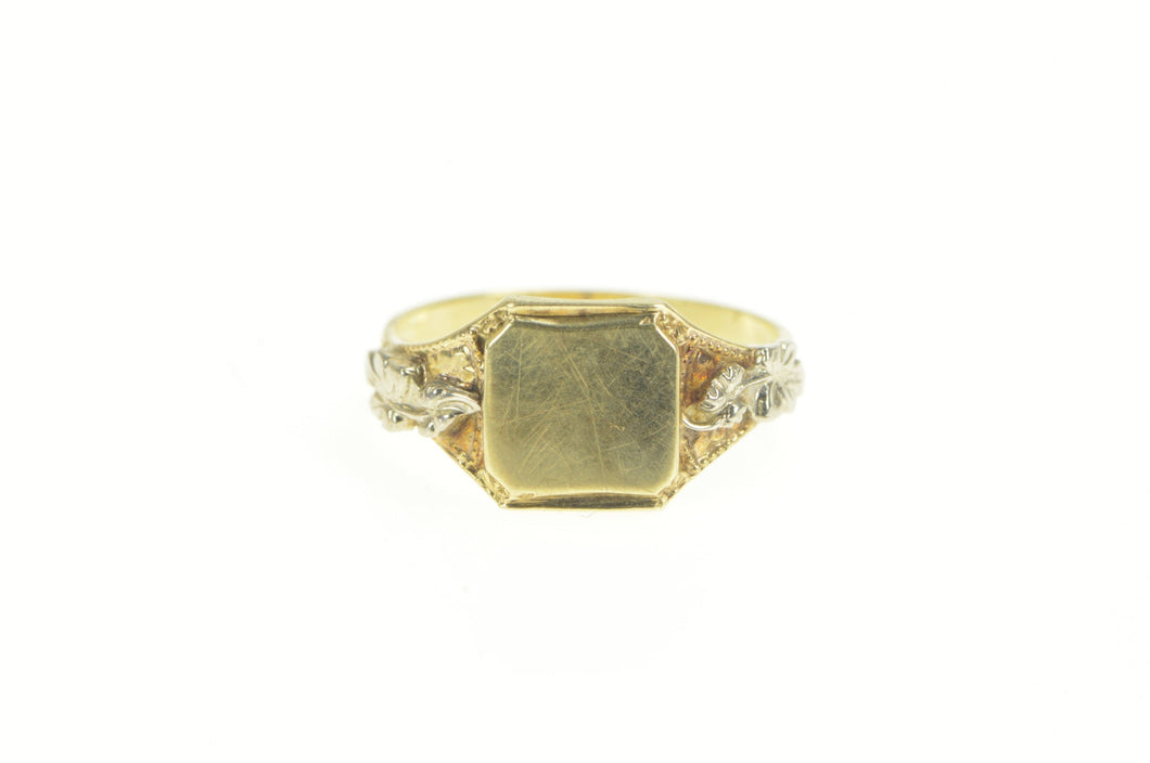 14K Two Tone 1930's Engravable Squared Baby Ring Yellow Gold