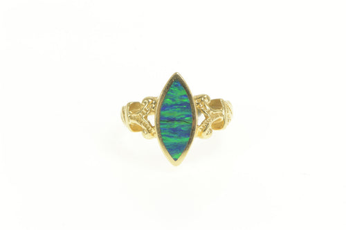 14K Marquise Syn. Black Opal Inlay Statement Ring Yellow Gold
