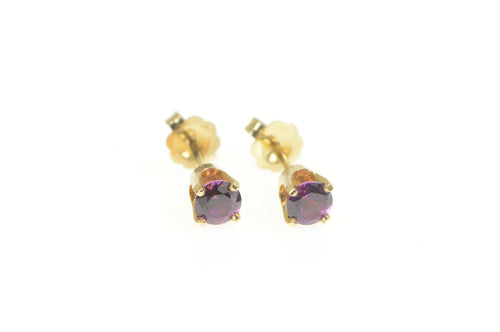 14K Round Rhodolite Garnet Solitaire Classic Stud Earrings Yellow Gold