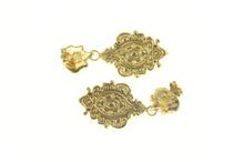Load image into Gallery viewer, 14K Garnet Elaborate Scroll Rococo Dangle Earrings Yellow Gold