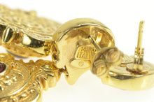 Load image into Gallery viewer, 14K Garnet Elaborate Scroll Rococo Dangle Earrings Yellow Gold