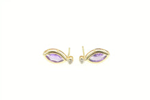 Load image into Gallery viewer, 14K Marquise Amethyst Diamond Accent Classic Stud Earrings Yellow Gold