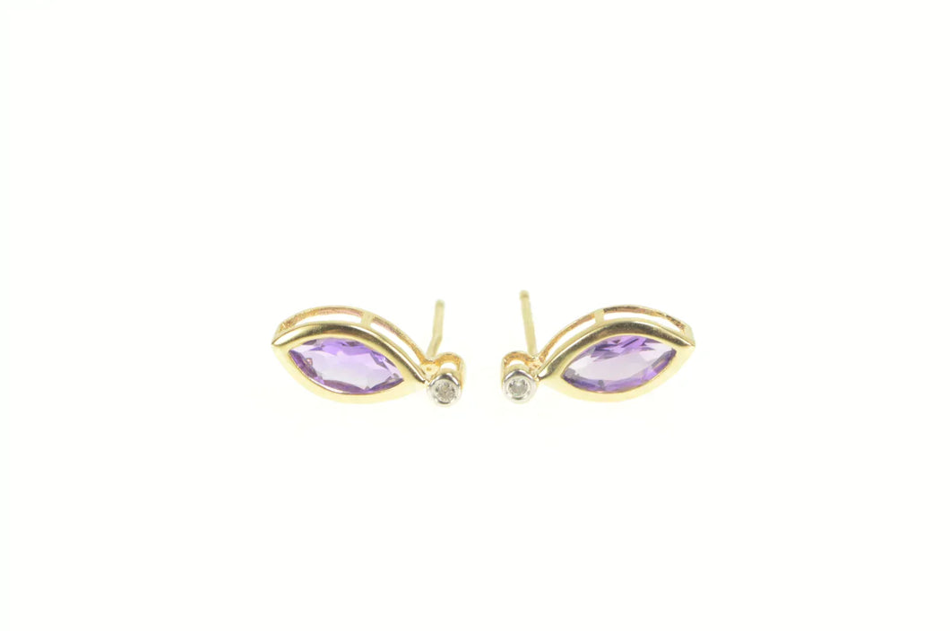 14K Marquise Amethyst Diamond Accent Classic Stud Earrings Yellow Gold