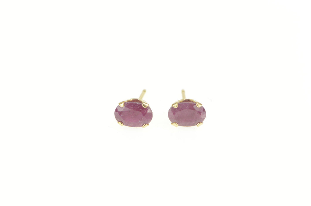 14K Oval Natural Ruby Solitaire Classic Stud Earrings Yellow Gold