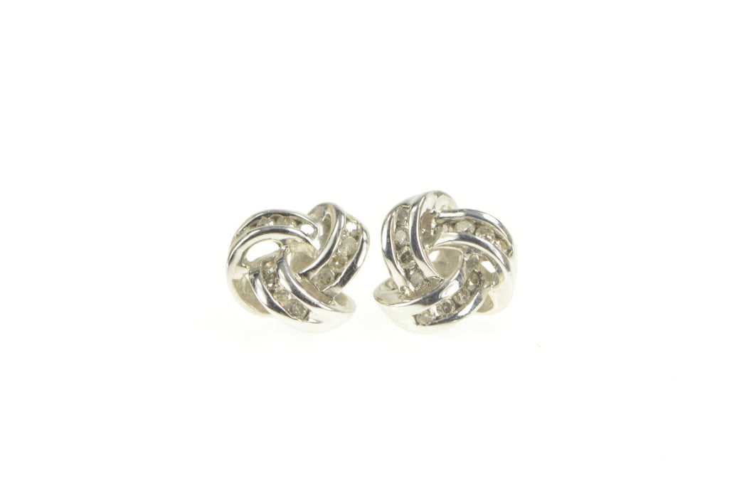10K Diamond Inset Twist Knot Spiral Stud Earrings White Gold