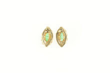 Load image into Gallery viewer, 14K Marquise Natural Emerald Diamond Halo Stud Earrings Yellow Gold