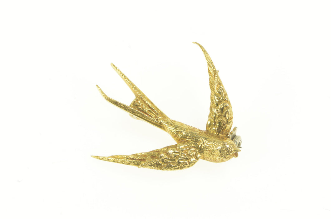 18K Victorian Ornate Sparrow Soaring Bird Pin/Brooch Yellow Gold