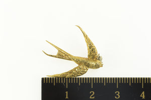 18K Victorian Ornate Sparrow Soaring Bird Pin/Brooch Yellow Gold