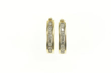 Load image into Gallery viewer, 10K Oval Diamond Inset Classic Statement Hoop Earrings Yellow Gold
