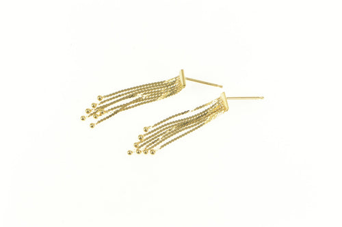 14K Chain Fringe Ball Tassel Retro Disco Statement Earrings Yellow Gold