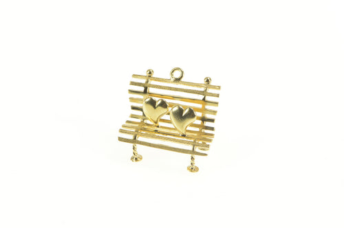 14K 3D Puffy Heart Park Bench Love Romantic Charm/Pendant Yellow Gold