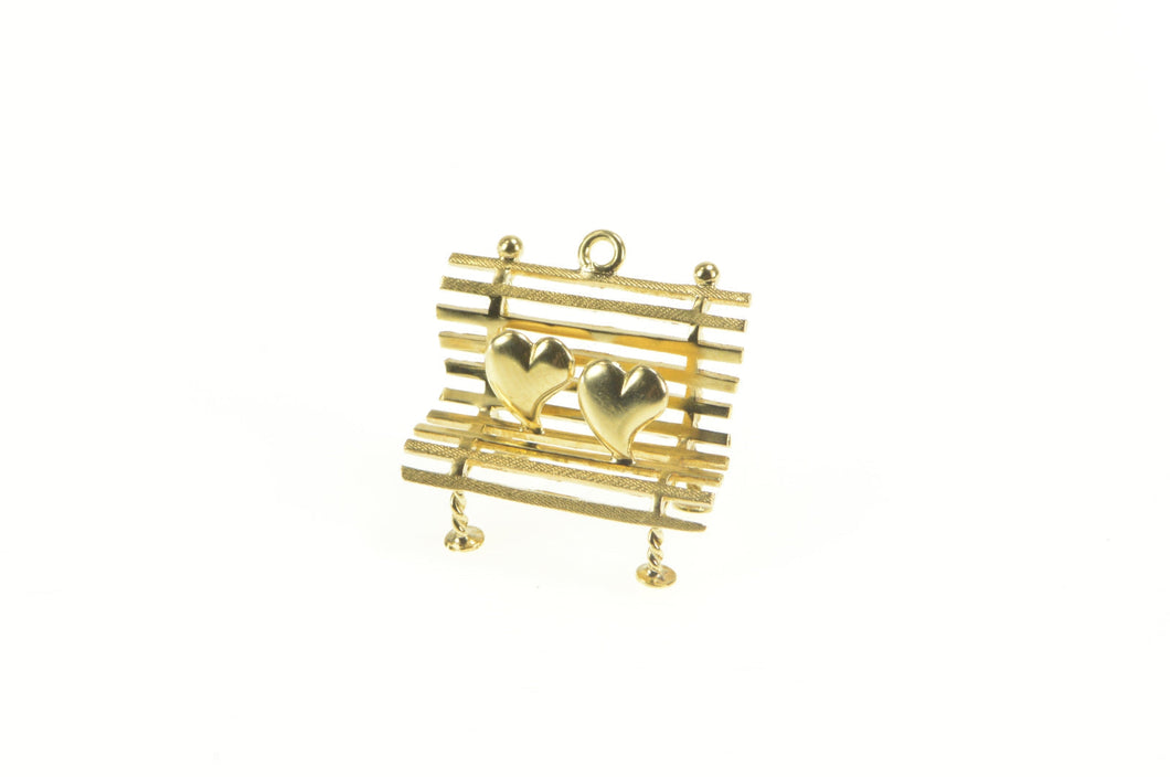 14K 3D Puffy Heart Park Bench Love Romantic Charm/Pendant Yellow Gold