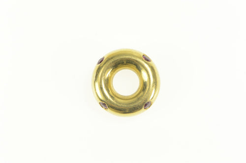 18K FOPE Ruby Inset Rounded Donut Circle Slide Charm/Pendant Yellow Gold
