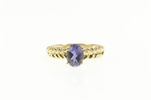 Load image into Gallery viewer, 10K Oval Tanzanite Solitaire Braid Designer Ring Yellow Gold