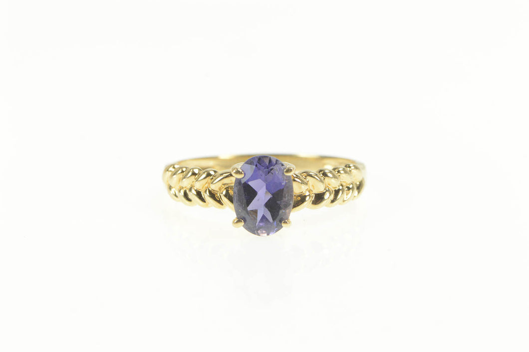 10K Oval Tanzanite Solitaire Braid Designer Ring Yellow Gold