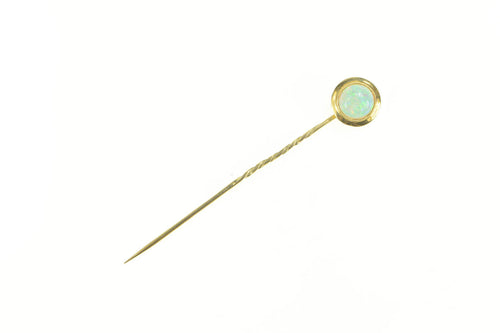 14K Victorian Round Opal Classic Statement Stick Pin Yellow Gold