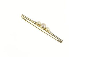 14K Victorian Pearl Three Stone Diamond Bar Pin/Brooch Yellow Gold