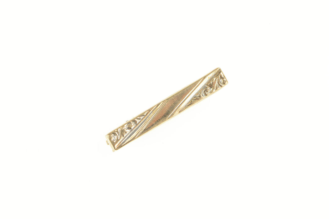 10K Art Deco Striped Pattern Square Bar Pin/Brooch Yellow Gold