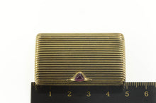Load image into Gallery viewer, 14K Art Deco Syn. Ruby Grooved Pattern Pill Trinket Box Yellow Gold