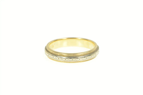 14K 1950's Two Tone Patterned Wedding Band Ring Yellow Gold